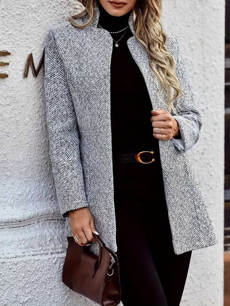 Front Textured Blazer, Elegant Long Sleeve Blazer For Office & Work, Women's Clothing