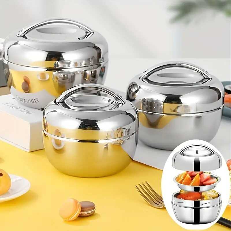 1pc Hot Food Flask, Portable Stainless Steel Lunch Box, Hot Water Bottle, Vacuum Insulation Double-Layer Bento Box, For back to school, class, college, school supplies, kitchen organizers and storage,