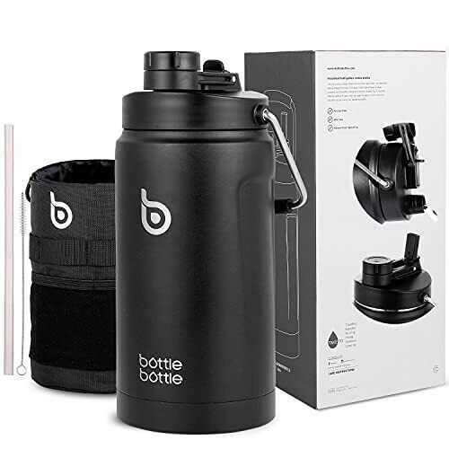 BOTTLE BOTTLE Insulated Water Bottle 64 oz with Straw and Dual-use Lid Half G...