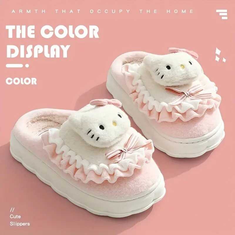 Cute Cartoon Sanrio Kulomi Novelty Slippers, Hellokitty & Melody Kawaii Non-slip Soft Fuzzy Home Slippers, Plush Cozy Shoes