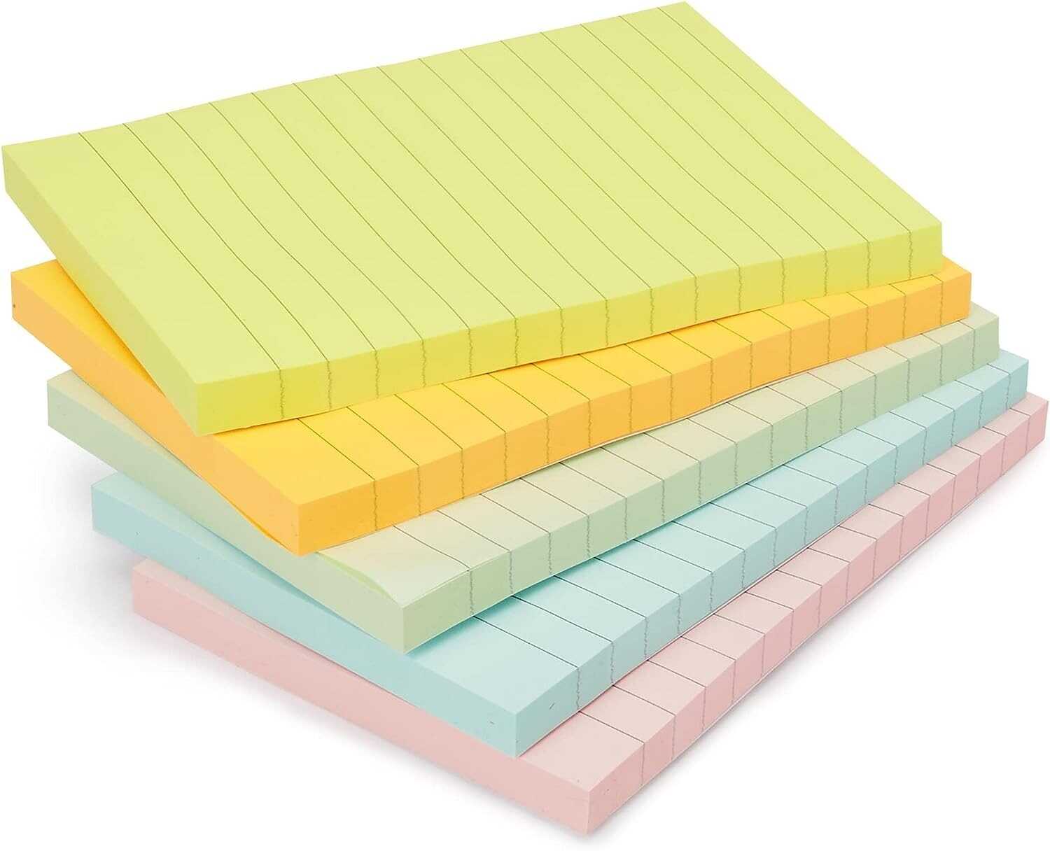 ID.GLOBAL  Basics Lined Square Sticky Notes, 4 x 6-Inch, Pack of 5, Assorted Colors