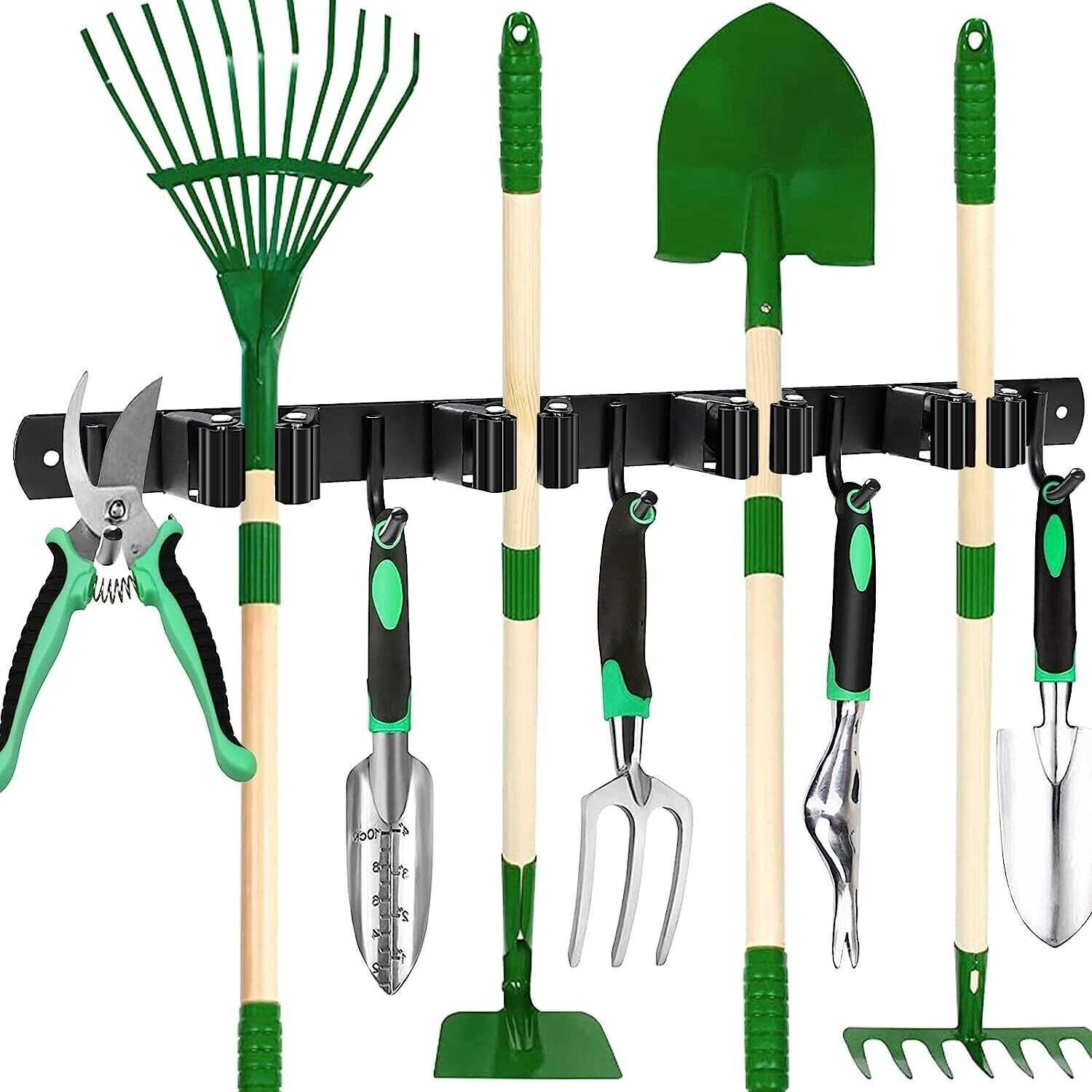 Broom Holder Wall Mount 4 Racks and 5 Hooks Broom Organizer Stora