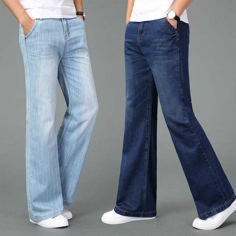 Men Bell Bottom Jeans 60s Flared Denim Pants Wide Leg Trousers Mid Rise Autumn