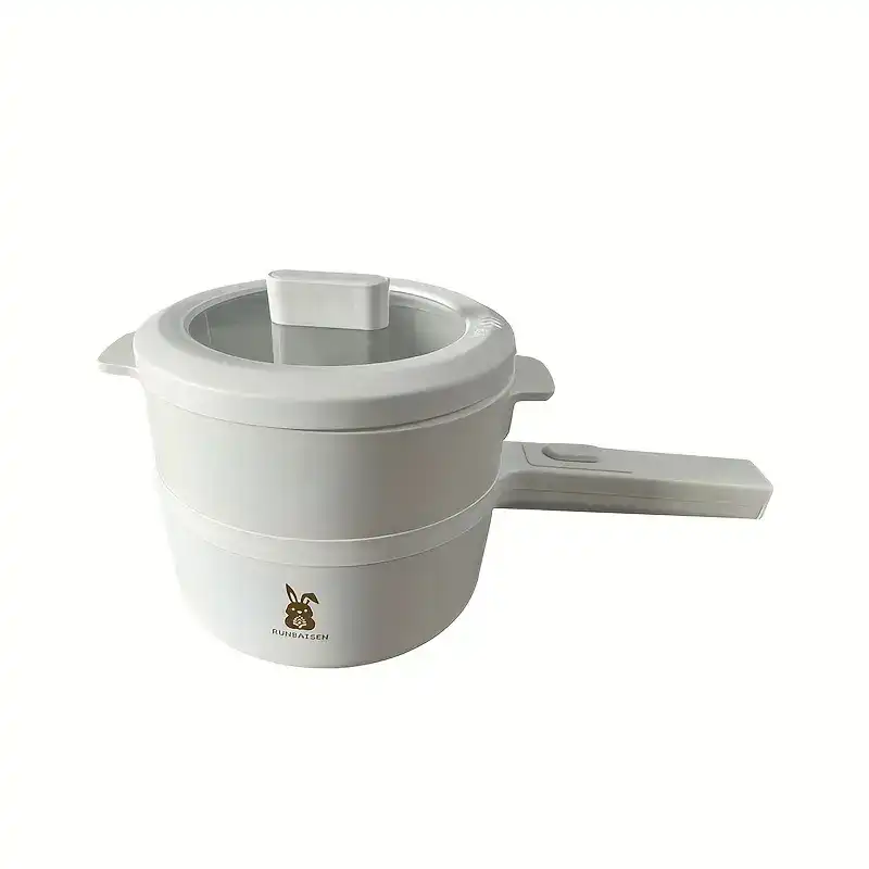 US Plug 2L Electric Cooker, Long Handle Cooker With Steamer, Multi-Function Steamer, Electric Hot Pot, Frying Pan, Multi-Function Frying Pan, Student Dormitory Cooking Pan, Non Stick Pan, Frying Pan, 