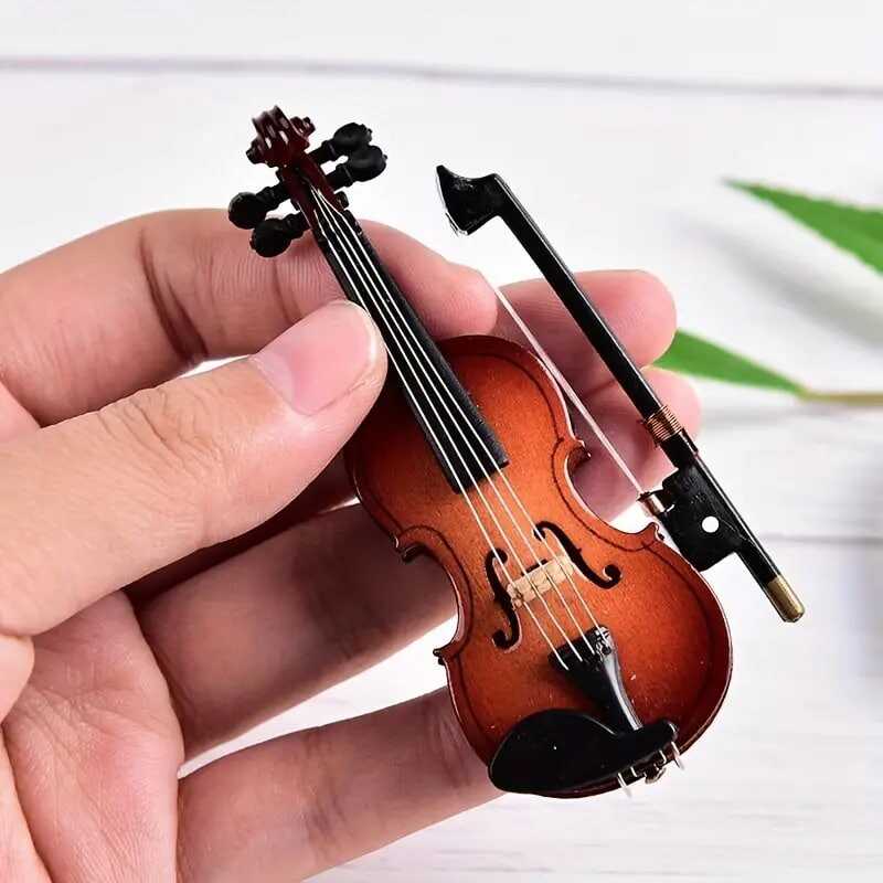 Beautiful Wooden Miniature Violin Set: Stand, Bow, Case, And Musical Instrument - Perfect Home Decoration,Christmas And Halloween Gift,Thanksgiving Gift!