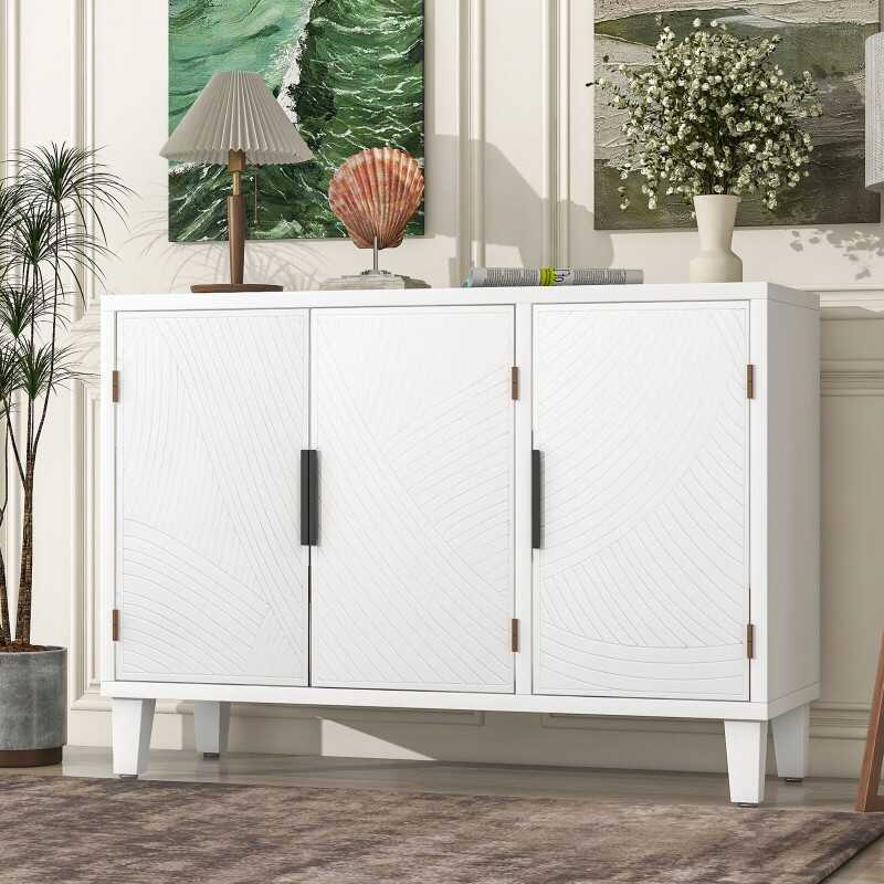 U-Style Accent Storage Cabinet Sideboard Wooden with Antique Pattern Doors for