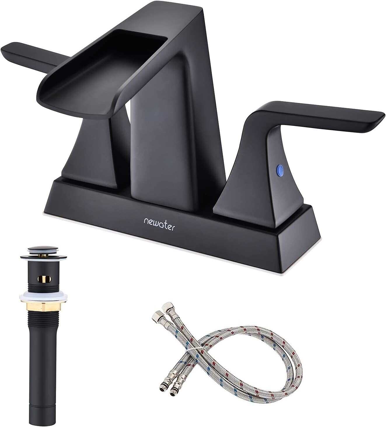 4 inch Centerset Bathroom faucet Matte Black 2-handle 3 Hole Basin Sink Mixer