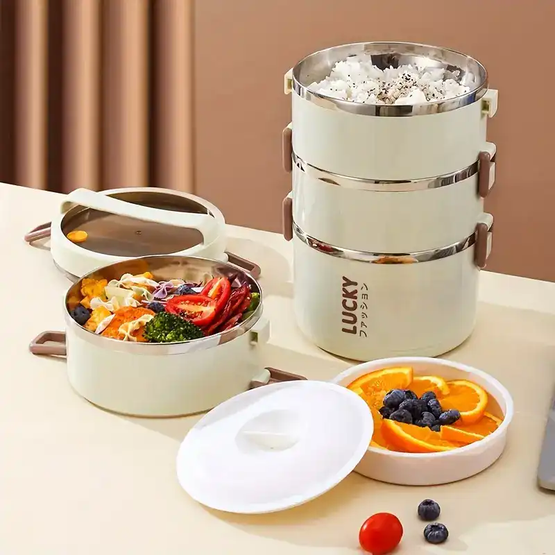 1pc Lunch Boxes, Large Capacity Stainless Steel Lunch Box With Lunch Bag, Portable Thermal Bento Box, For School, Camping, And Work, Kitchen Organizers And Storage, Kitchen Accessories