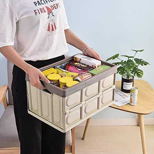 Lidded Storage Bins 2 Pack 30L Collapsible Storage Box Crates Plastic Tote St...