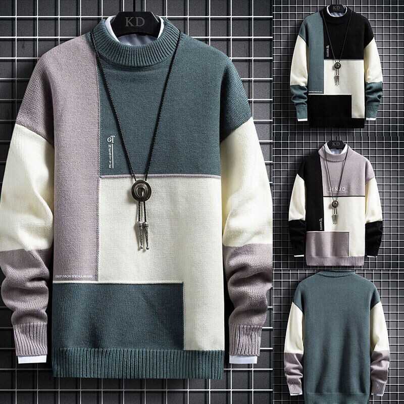 Mens Long Sleeve Warm Knitted Sweaters Pullover Winter Crew Neck Sweatshirt Tops